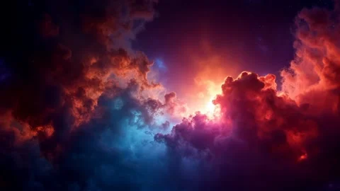 A vibrant, VFX cinematic dolly-forward shot in space, showcasing a nebula with Stock Footage 294481993