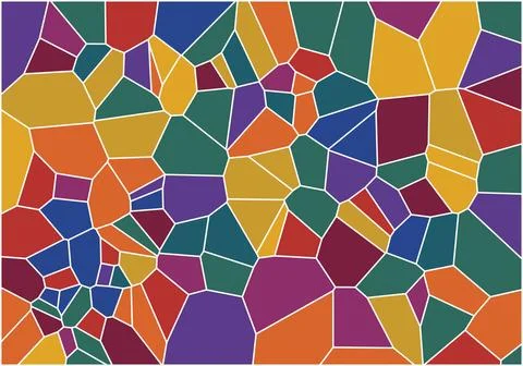 Vibrant voronoi mosaic pattern featuring colorful geometric shapes with whi.. Stock Illustration