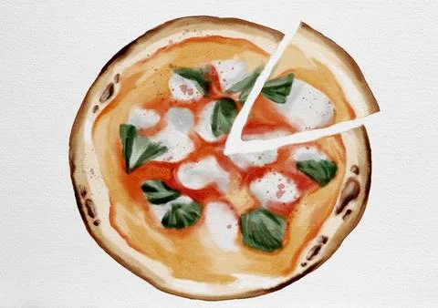 Vibrant watercolor pattern featuring a delicious pizza design for seamless .. Stock Illustration