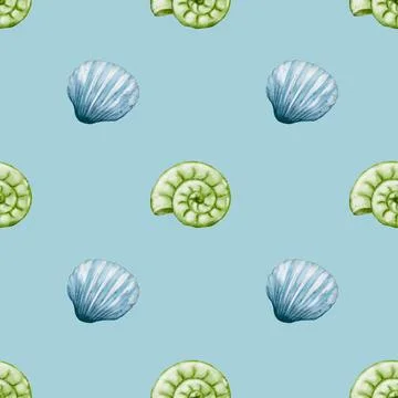 Vibrant watercolor shell pattern for textile and packaging design Foto stock