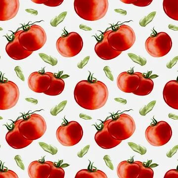 Vibrant watercolor tomato pattern for textiles and wrapping designs Illustrazione stock