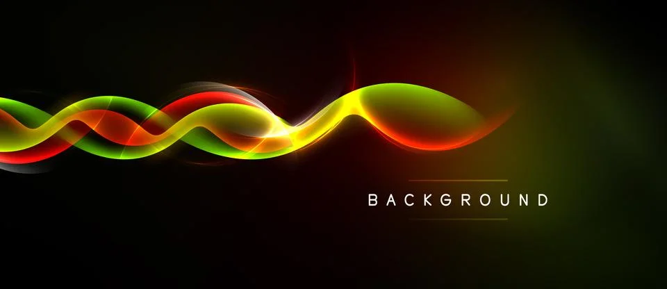 Vibrant waves flow across dark backdrop. Colors blend, creating dynamic visua Stock Illustration
