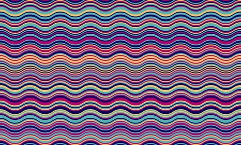 Vibrant wavy stripes pattern in a rich palette of purples, blues, and oranges Stock Illustration