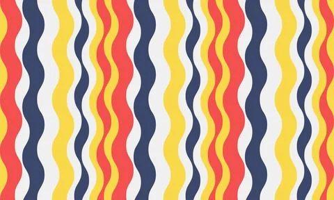 Vibrant wavy stripes in yellow, red, and navy create a dynamic, playful patte Stock Illustration