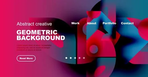Vibrant website header design. Abstract shapes, text overlay, navigation menu Stock Illustration