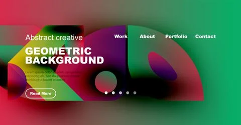 Vibrant website header design. Abstract shapes, text overlays, navigation menu 스톡 일러스트