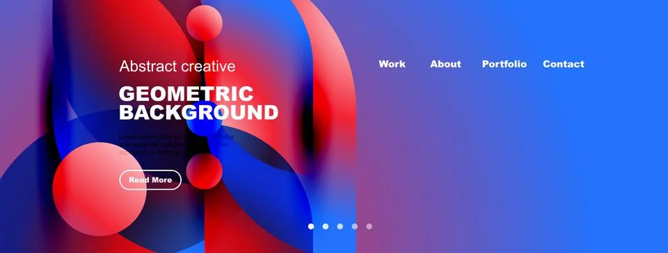 Vibrant website header design. Fluid shapes, blue, red gradients create moder Stock Illustration