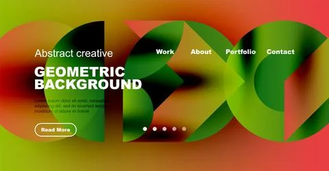 Vibrant website header design. Geometric shapes, gradients, text elements Illustrazione stock
