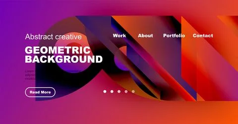 Vibrant website header design. Geometric shapes, gradients, text elements Stock Illustration