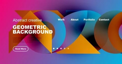 Vibrant website header design. Geometric shapes, gradients, text overlays create Stock Illustration