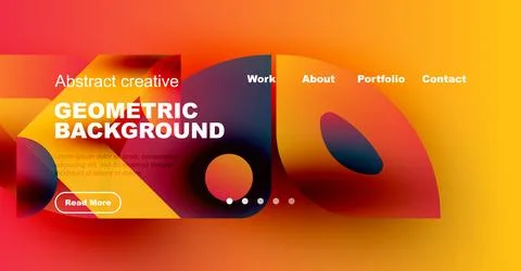 Vibrant website header design. Geometric shapes, gradients, text overlay, Stock Illustration