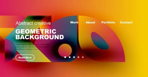 Vibrant website header design. Geometric shapes, colorful gradients, text Stock Illustration