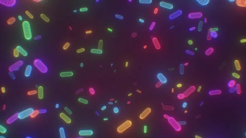 Vibrant Wireframe Neon Capsules Flying Through Surreal Digital Realm Stock Footage 309381441