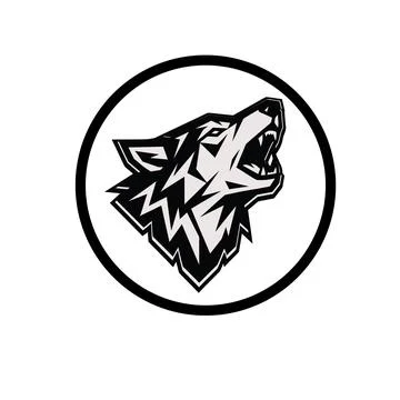 Vibrant wolf head vector illustration set inside circular frame stylized ge.. Stockillustratie