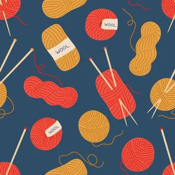 Vibrant wool yarn balls seamless pattern vector illustration. Yellow and orange 스톡 일러스트