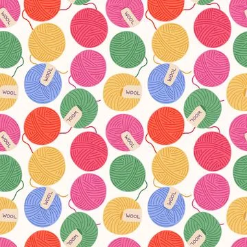 Vibrant wool yarn balls seamless pattern vector illustration. Colorful knitting 스톡 일러스트