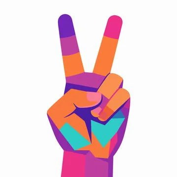 Vibrant WPAP Flat Vector Illustration of a Single Hand Making a Peace Sign .. Illustrazione stock