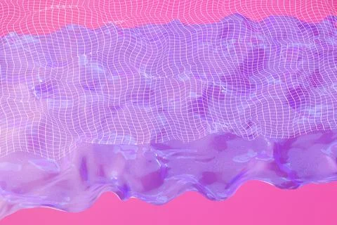 Vibrant Y2K style abstract background with a digital wireframe landscape and a Illustrazione stock