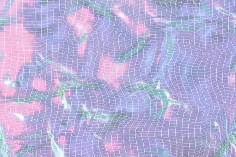 Vibrant Y2K style abstract background with a digital wireframe landscape and a Illustrazione stock