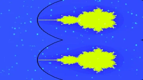 Vibrant yellow abstract blob shapes on solid deep blue background Stock Footage 337658079