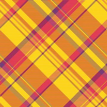 A vibrant yellow and red diagonal plaid pattern background. This seamless t.. イラスト素材