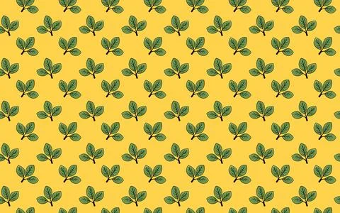 Vibrant yellow background adorned with a repeating pattern of stylized gree.. Illustrazione stock