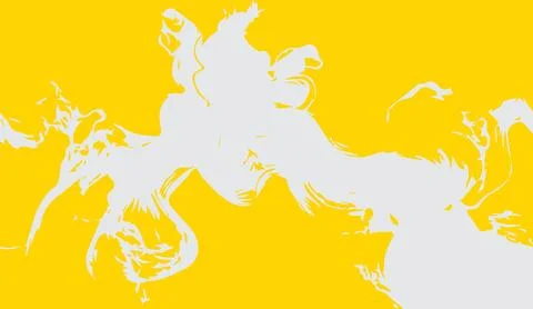 Vibrant yellow background with flowing white abstract liquid paint shapes 스톡 일러스트