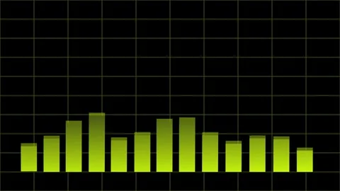 Vibrant yellow bar chart on black grid background showcasing statistics, tr.. Stock Footage 321585987