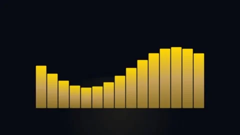 A vibrant yellow bar graph visualization set against a stark black background Stock-Footage 336263488