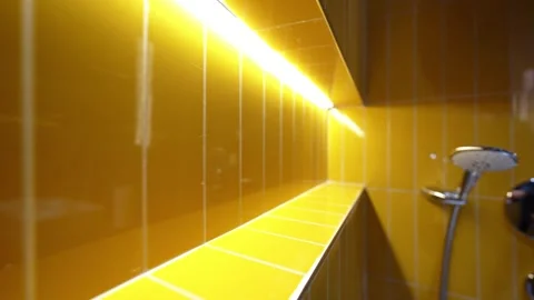 Vibrant Yellow Bathroom with Modern Elegance Stock-Footage 307487294