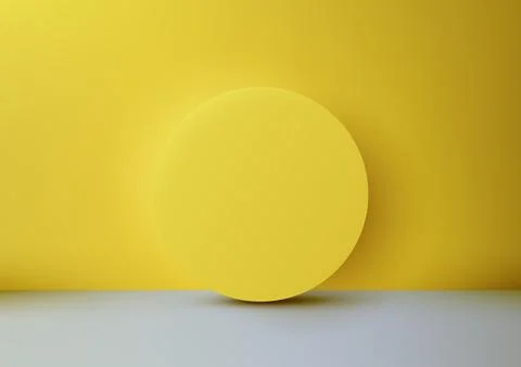 Vibrant Yellow Circle on Gray Floor with Soft Shadow in Minimalist Mockup f.. イラスト素材