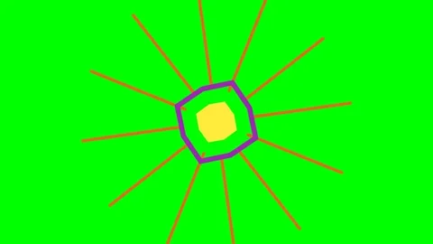 A vibrant yellow circle surrounded by a purple polygon on green background Stock-Footage 341822608