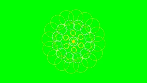 A vibrant yellow circular mandala pattern set against a solid green backgroun 库存影片 340266053