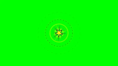 A vibrant yellow comic style star emblem centered on a solid green background Stock Footage 340902998