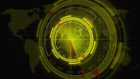 Vibrant yellow digital world map with detailed compass and data visualizati.. Stock Footage 332664031