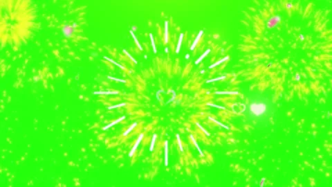 Vibrant yellow fireworks exploding on green background with white lines Stock Footage 337523590
