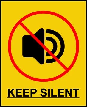 Vibrant yellow Keep Silent sign with a red no sound symbol. This bold warni.. Stockillustratie