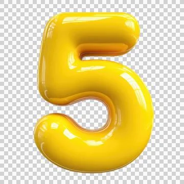 Vibrant Yellow Number Five Balloon in Chubby Style on Transparent Background Stock Illustration