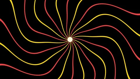 Vibrant yellow red wavy lines form retro sunburst. rotating radial patterns.. Видео 346885256