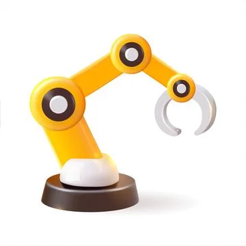 A vibrant yellow robotic arm featuring an articulated claw prominently displa Stock Illustration