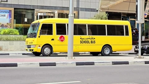 A vibrant yellow school bus, adorned with SCHOOL BUS text Stock Footage 311887043
