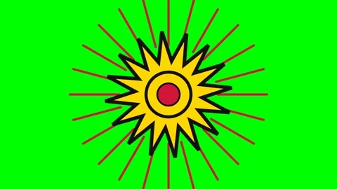 A vibrant yellow sun icon with brown rays set against a bright green backgrou Stock Footage 340268023