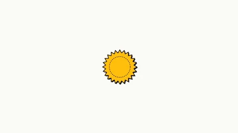 A vibrant yellow sun icon with a dotted circle centered on white background Vidéo 336262459