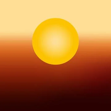A vibrant yellow sun sets over a colorful gradient sky Stock Illustration