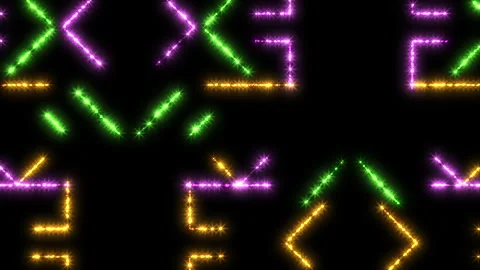 Vibrant zigzag pattern of lines and dots on black background Stock Footage 311751428