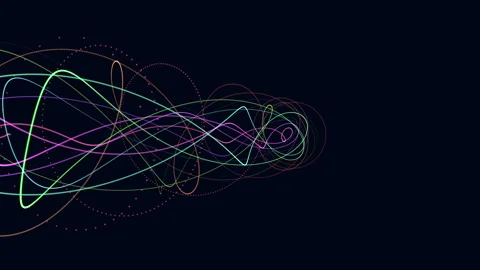 Vibrantly colored lines form mesmerizing circular pattern on dark backdrop Vídeos de archivo 249458771