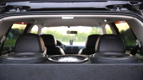 Vibrate car speakers at full volume. Vibration. Car audio, car speakers. Stock Footage 134437284