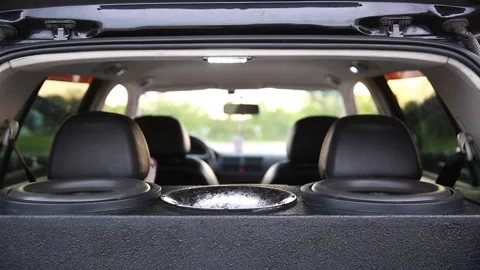 Vibrate car speakers at full volume. Vibration. Car audio, car speakers. Stock Footage 149559421