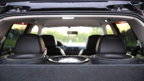 Vibrate car speakers at full volume. Vibration. Car audio, car speakers. Stock Footage 150349383