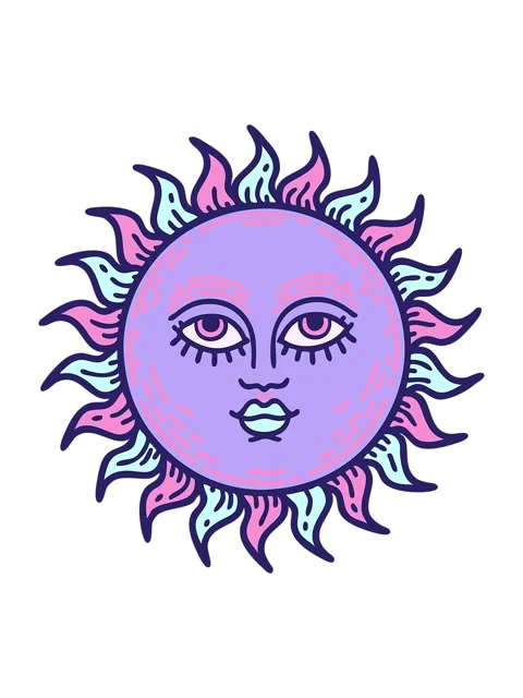 Vibrating motion animation of iconic tattoo style image of a sun with face Stock Footage 324276750